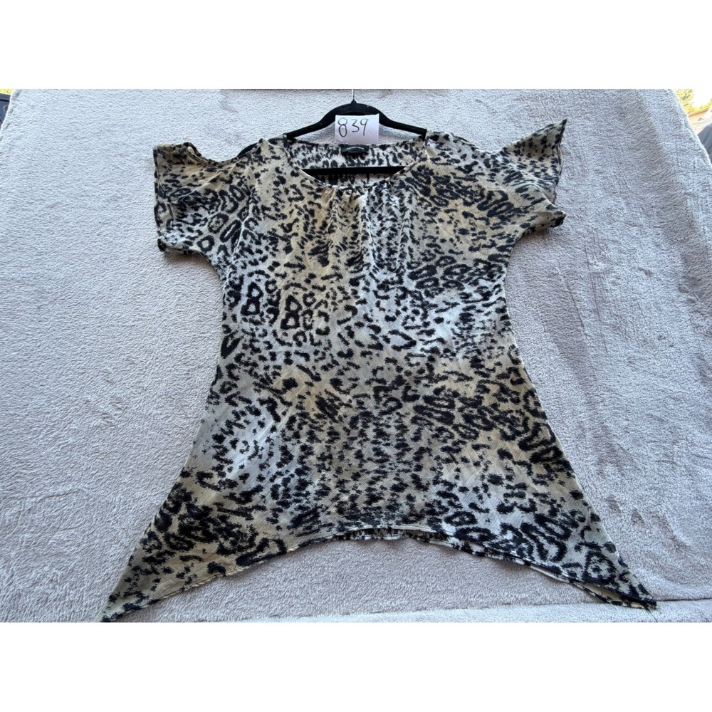 Spense Blouse Womens Medium Tan Black Animal Print Cold Shoulder Z839